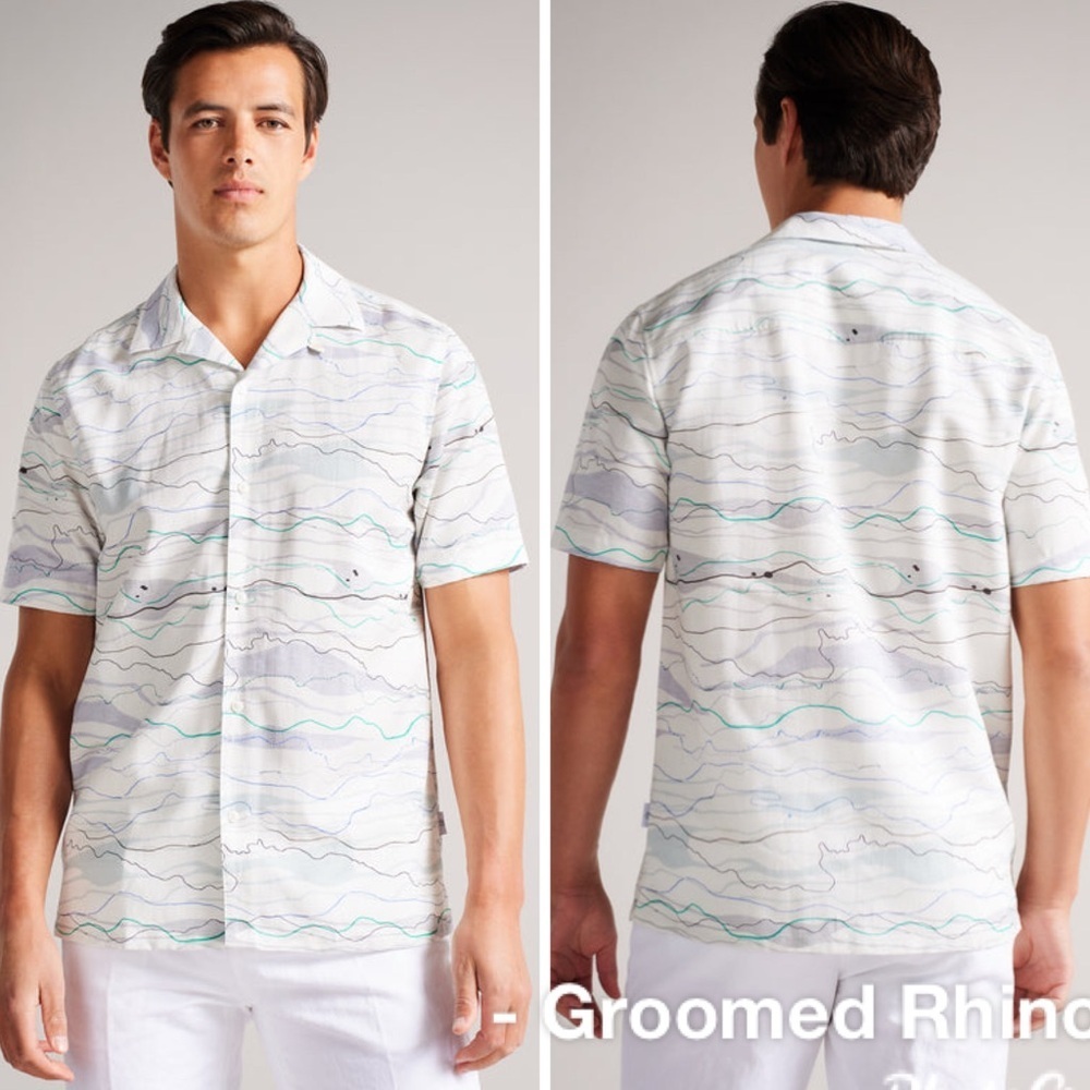 Ted Baker London Briary Wave Short Sleeve Button Up Size 5/XL - Picture 1 of 5